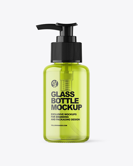 Color Glass Cosmetic Bottle with Pump Mockup Color Glass Cosmetic Bottle with Pump Mockup