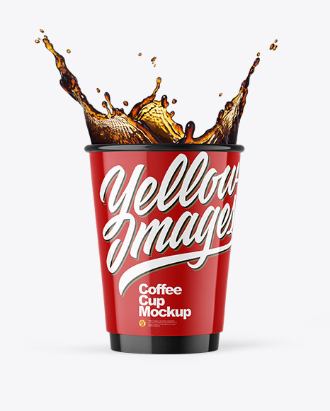 Glossy Paper Coffee Cup w/ Splash Mockup