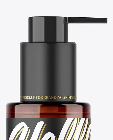 Amber Cosmetic Bottle with Pump Mockup bebbles 91399