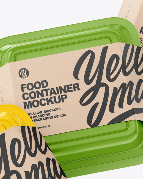Three Glossy Food Containers w/ Kraft Labels Mockup