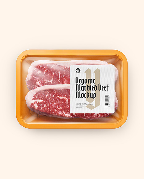 Plastic Tray With Marbled Beef Mockup