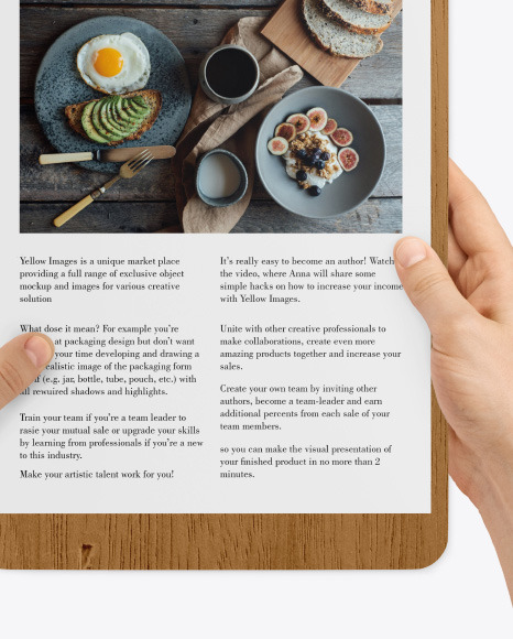 Wooden Clipboard with A4 Paper in Hands Mockup PSD #1