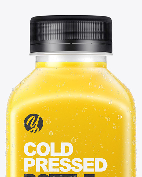 Square Orange Juice Bottle with Condensation Mockup PSD #6