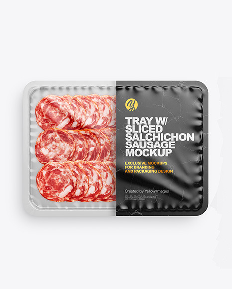 Plastic Tray With Matte Film &amp; Salchichon Sausage Mockup