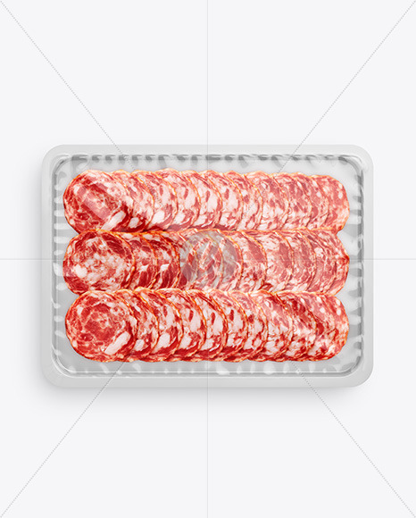 Plastic Tray With Glossy Film & Salchichon Sausage Mockup