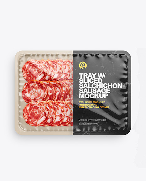 Plastic Tray With Glossy Film & Salchichon Sausage Mockup