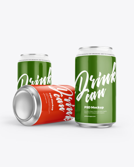 Three Aluminium Drink Cans With Glossy Finish