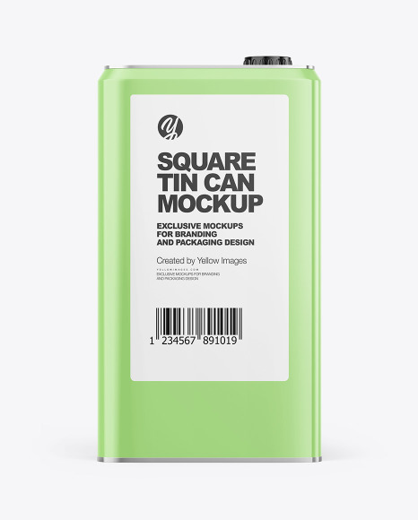 Glossy Square Tin Can Mockup