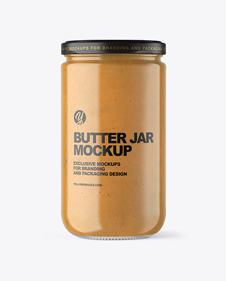 Clear Glass Jar with Peanut Butter Mockup PSD #2