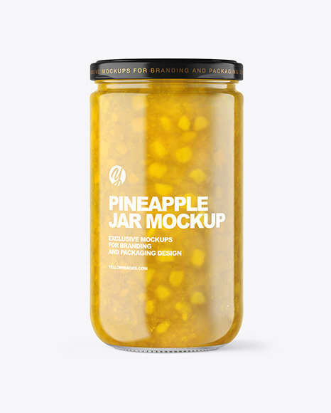 Clear Glass Jar with Pineapple jam Mockup PSD #2