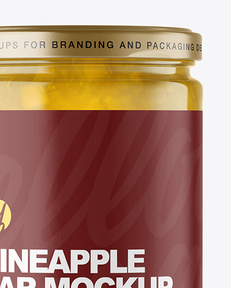 Clear Glass Jar with Pineapple jam Mockup PSD #1