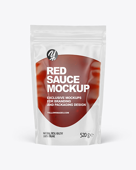 Clear Plastic Pouch w/ Red Sauce Mockup