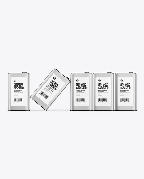 Five Metallic Tin Cans Mockup
