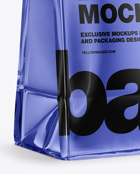 Glossy Metallic Coffee Bag with Valve Mockup PSD #1