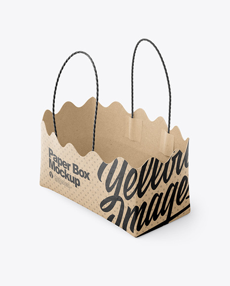 Empty Kraft Paper Basket with Handles Mockup