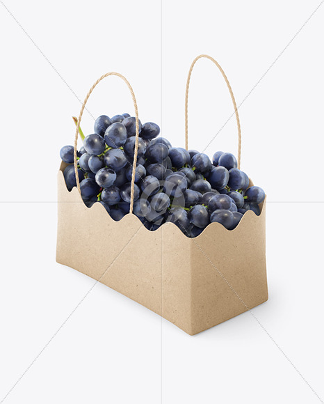 Kraft Paper Basket with Blue Grapes Mockup PSD #3