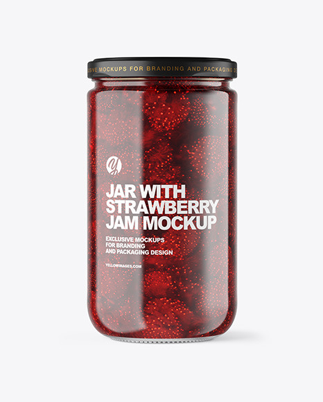 Clear Glass Jar with Strawberry Jam Mockup PSD #3