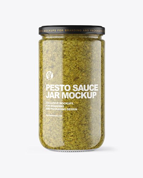 Clear Glass Jar with Pesto Sauce Mockup PSD #2