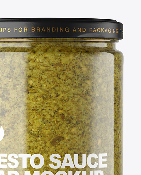 Clear Glass Jar with Pesto Sauce Mockup PSD #1