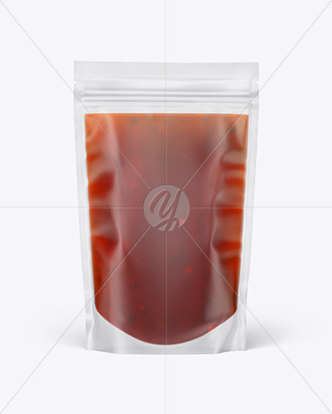 Get Frosted Plastic Pouch W/ Red Sauce Mockup Easy Edited