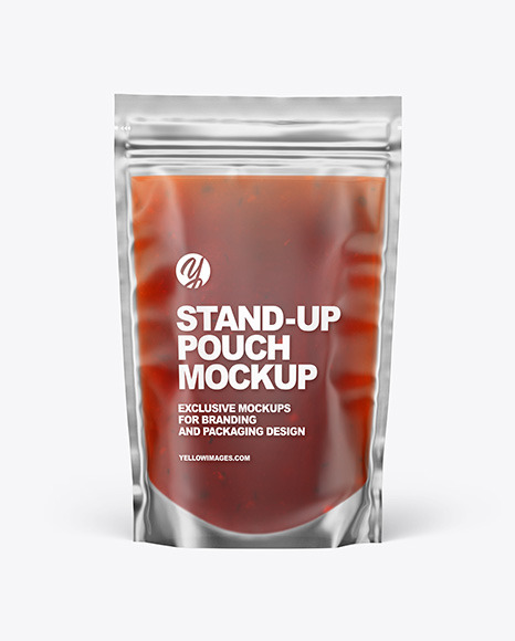 Frosted Plastic Pouch w  Red Sauce Mockup PSD #2