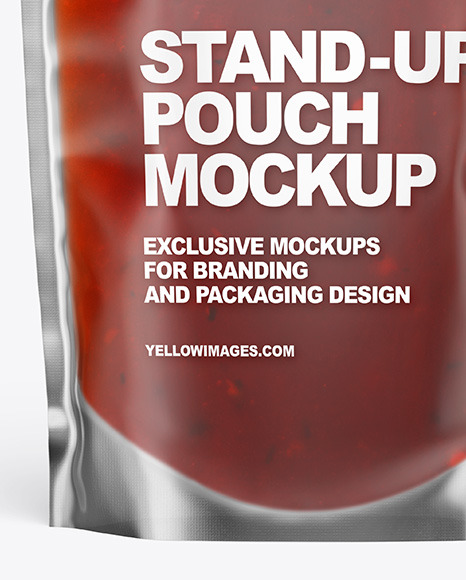 Frosted Plastic Pouch w  Red Sauce Mockup PSD #5