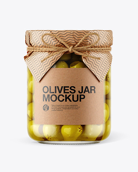 Glass Green Olives Jar with Paper Cap Mockup PSD #2