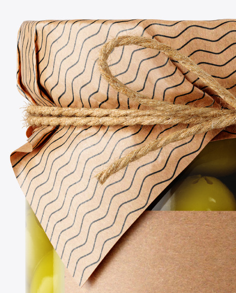 Glass Green Olives Jar with Paper Cap Mockup PSD #5