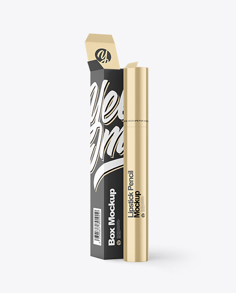 Metallic Lipstick Pencil with Box Mockup