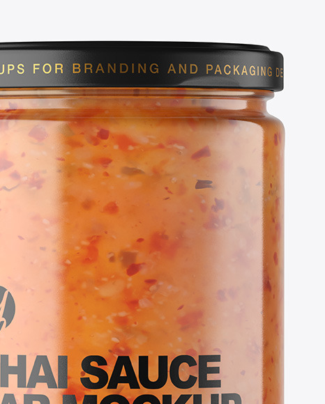 Clear Glass Jar with Sweet Chili Thai Sauce Mockup PSD #1