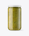 Clear Glass Jar with Spicy Herbs Sauce Mockup