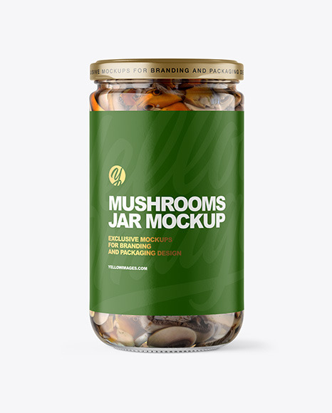 Clear Glass Jar with Marinated Mixed Mushrooms Mockup