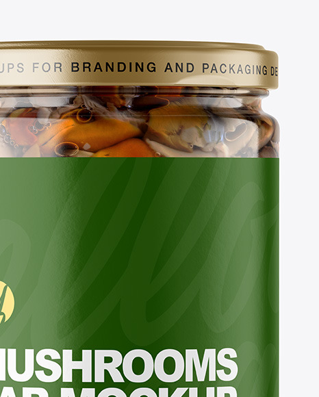 Clear Glass Jar with Marinated Mixed Mushrooms Mockup PSD #2