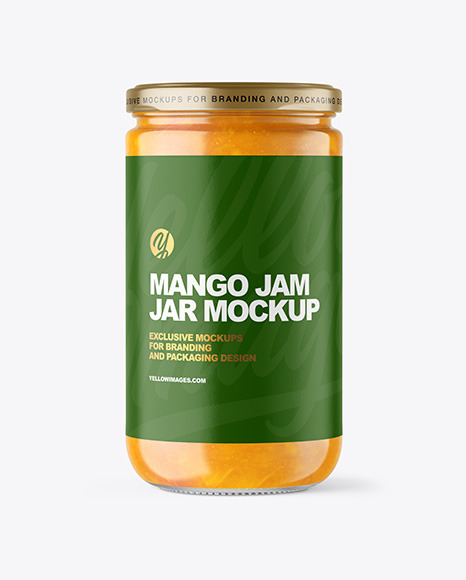 Clear Glass Jar with Mango jam Mockup