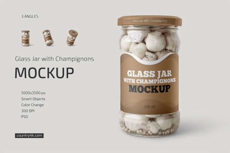 Glass Jar with Champignons Mockup Set
