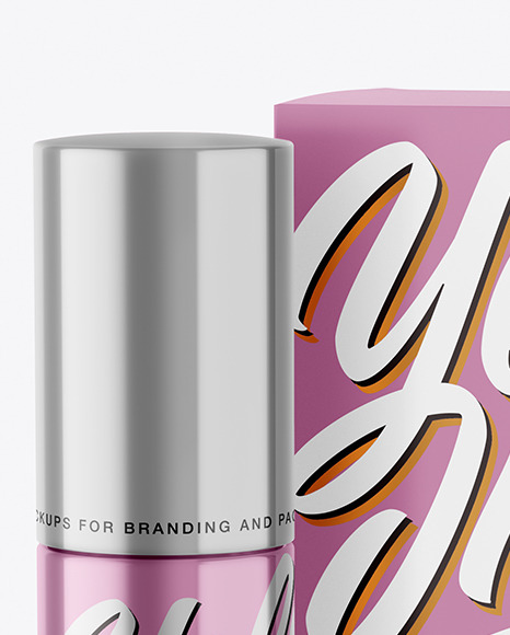 Metallic Cosmetic Bottle with Paper Box Mockup PSD #1