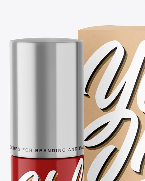 Glossy Cosmetic Bottle with Kraft Paper Box Mockup PSD #2