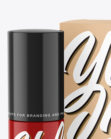 Glossy Cosmetic Bottle with Kraft Paper Box Mockup PSD #1