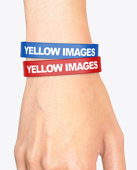 Two Silicone Wristbands on Hand Mockup PSD #6