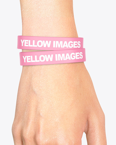 Two Silicone Wristbands on Hand Mockup PSD #7
