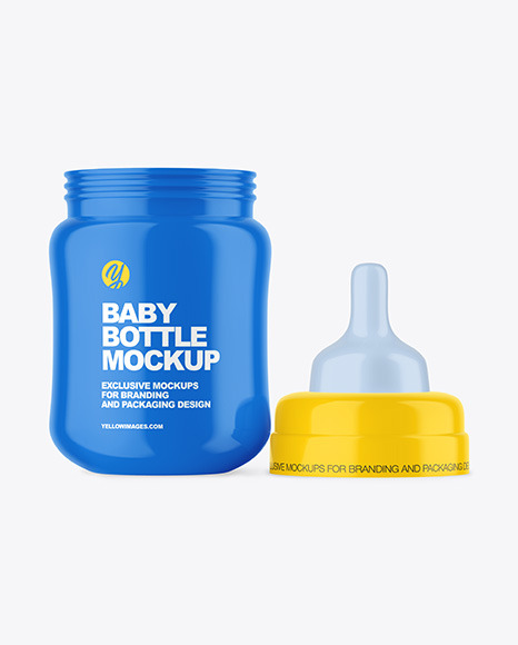 Glossy Baby Bottle with Opened Cap Mockup PSD #2