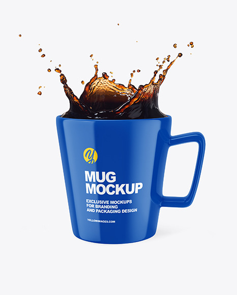 Glossy Mug w/ Coffee Splash Mockup