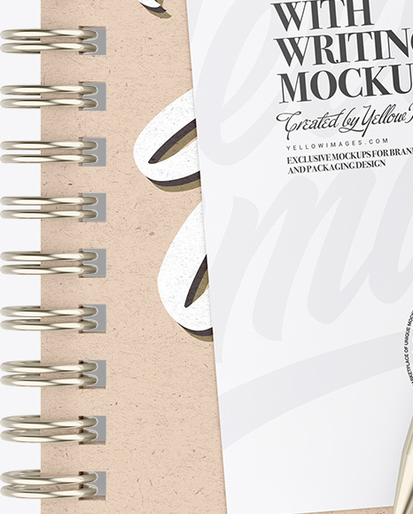 Kraft Paper Notebook with Writing Pen Mockup PSD #2