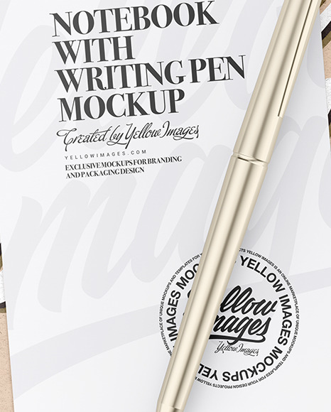 Kraft Paper Notebook with Writing Pen Mockup PSD #1