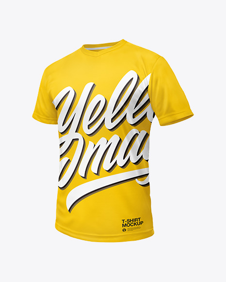 Download T-Shirt with V-neck Mockup - Half Side View PSD Mockups by Andressa Marin Comunello