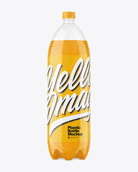 PET Bottle with Drink and Water Drops Mockup