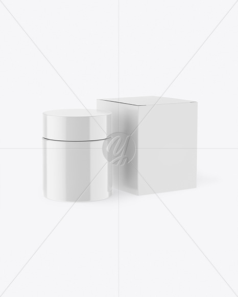 Glossy Cosmetic Jar with Paper Box Mockup PSD #1