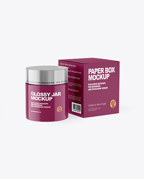 Glossy Cosmetic Jar with Paper Box Mockup PSD #2