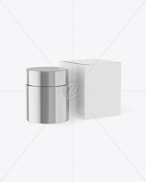 Metallic Cosmetic Jar with Paper Box Mockup PSD #1