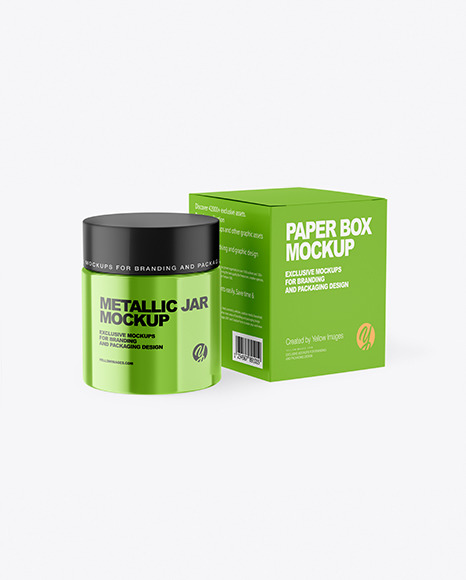 Metallic Cosmetic Jar with Paper Box Mockup PSD #2